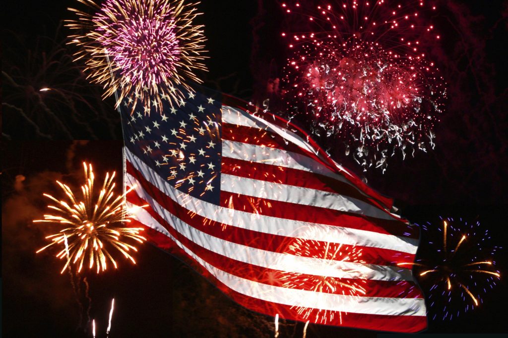 US Flag with Fireworks Gearing up for Independence Day