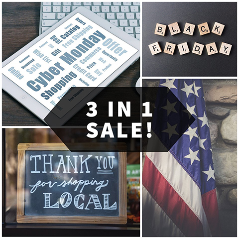 3 in 1 sale - black, friday, small business saturday, cyber monday