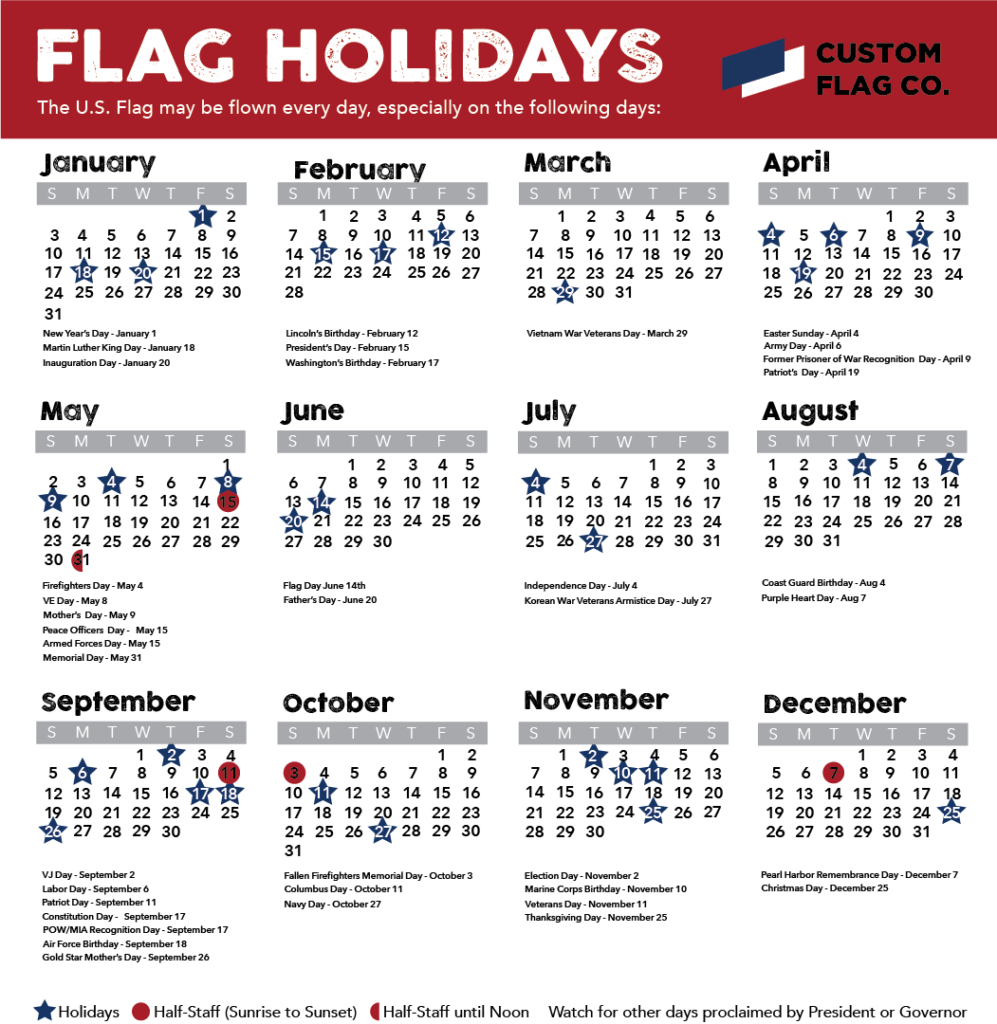 2021 Flag Flying Calendar
