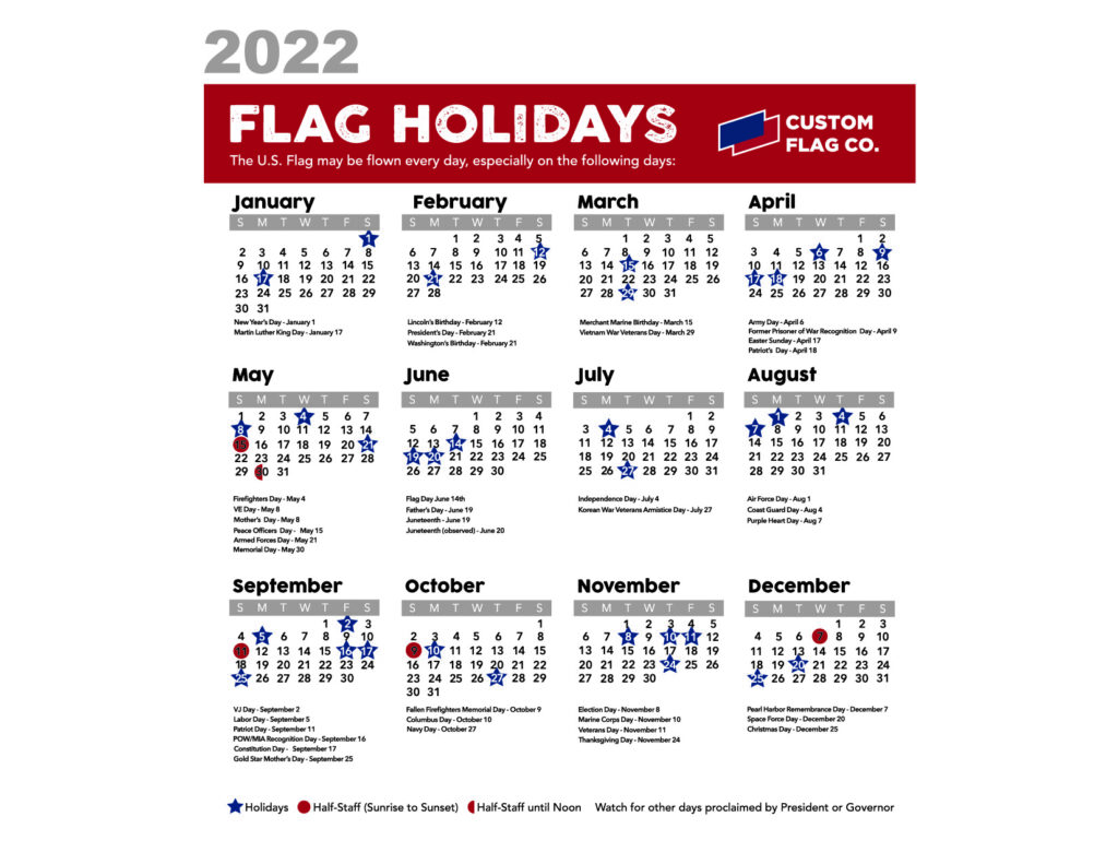 2022 Flag Flying Calendar