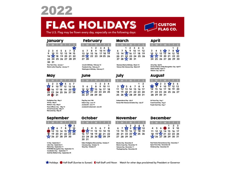 2022 Flag Flying Calendar