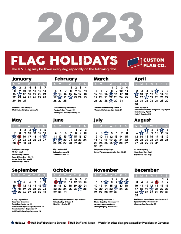 2023 Flag Flying Calendar