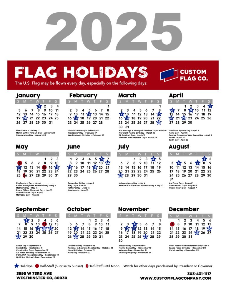 2025 Flag Flying Calendar